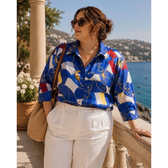 Lauren Ralph Lauren Tops - LAUREN RALPH LAUREN Women Top Blouse Nautical Theme Flags Anchor Button 1X